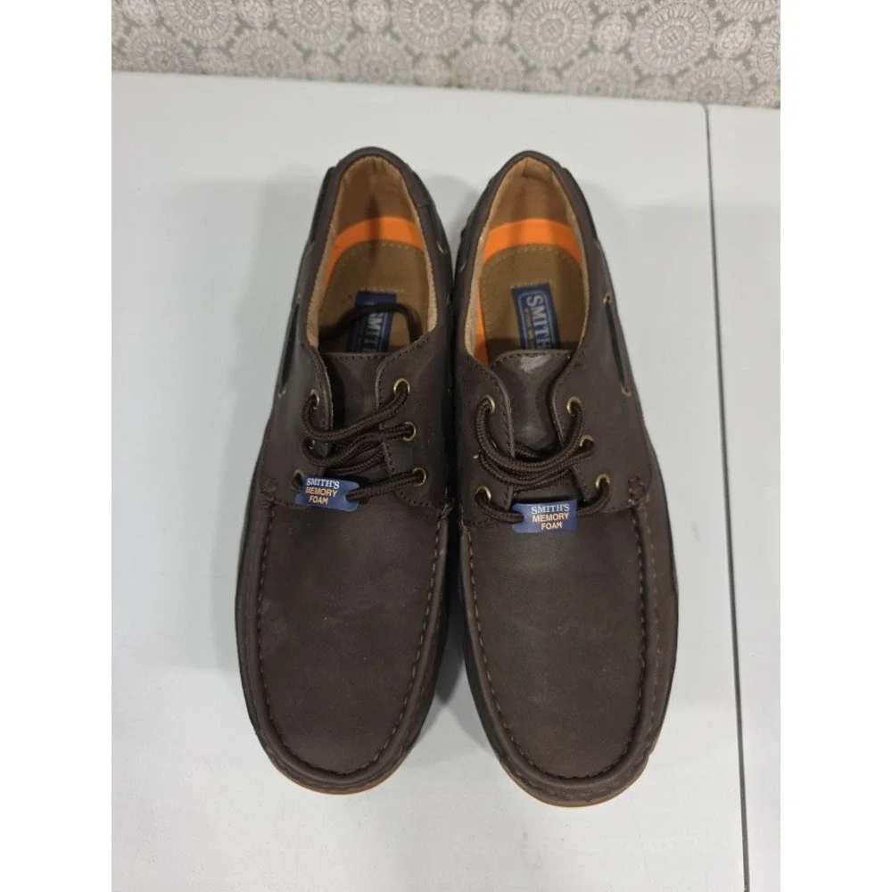 Smiths Workwear Mens Georgia Style Brown Leather Lace Up Boat Shoes Size‎ 11